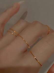 5pcs/Set Steel-Color Minimalist Stainless Steel Plain Circle Stackable Joint Ring, Women