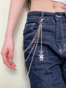 1 pièce Chaîne de taille avec pendentif pentagramme punk hip-hop, chaîne de pantalon en métal, convient pour le port quotidien, l'été, l'école - Multicolore - Voir 8