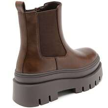 Women's Solid Color Pointed Toe Zipper Fashion Mid-Calf Boots With Buckle - Brown - View 4