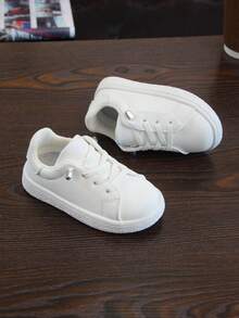 1 Pair Infant Sports Shoes, Fashionable, Comfortable, Non-Slip, Wear-Resistant, Solid Color Girls Sports Shoes, Lightweight, Easy Slip-On, Minimalist Style Boys Casual Shoes, Mold Last Craft, Stable & Secure Fit, Suitable For Daily Wear And Running - 白色 - 查看 1