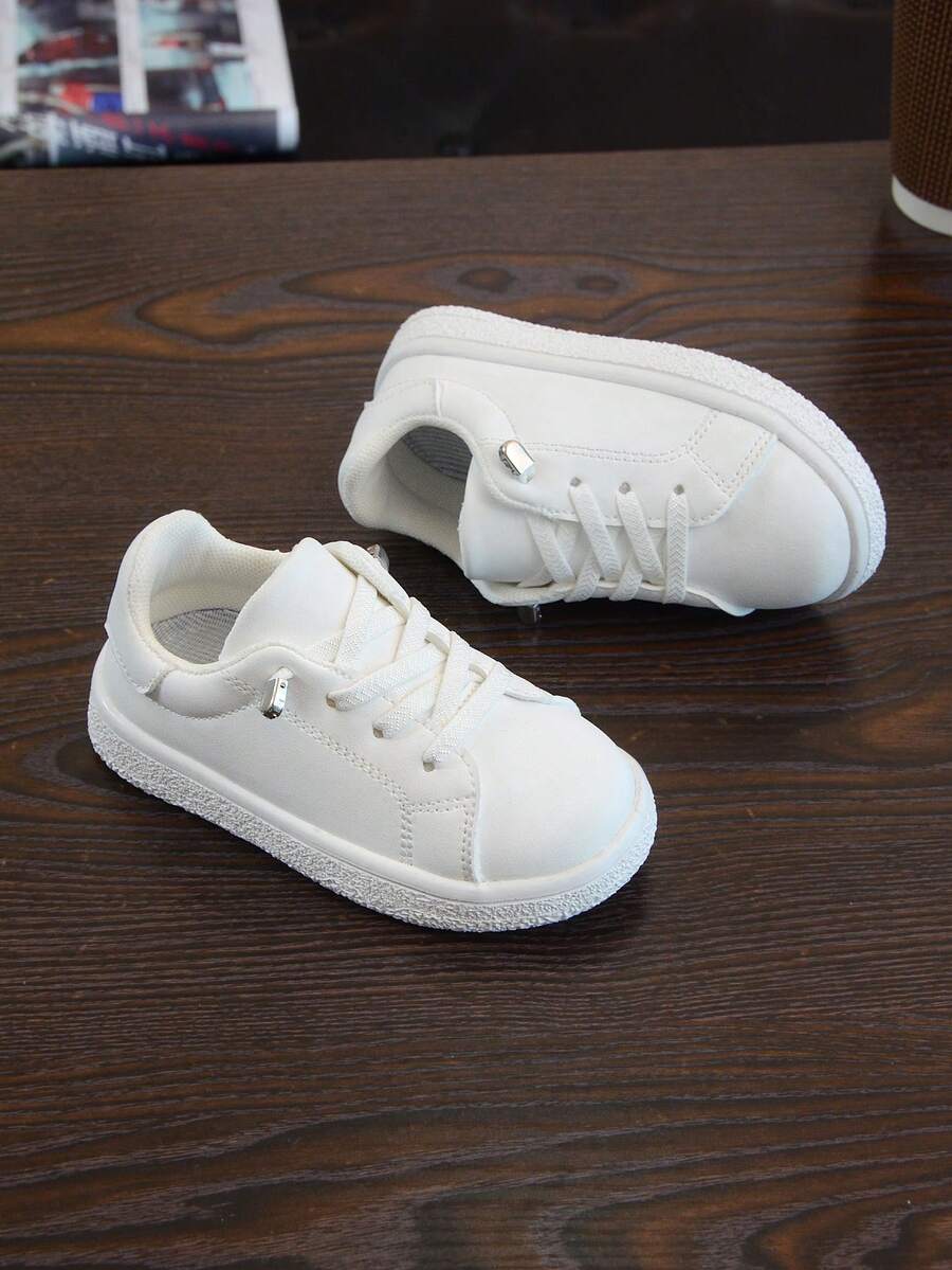 1 Pair Infant Sports Shoes, Fashionable, Comfortable, Non-Slip, Wear-Resistant, Solid Color Girls Sports Shoes, Lightweight, Easy Slip-On, Minimalist Style Boys Casual Shoes, Mold Last Craft, Stable & Secure Fit, Suitable For Daily Wear And Running - 白色 - 查看 1