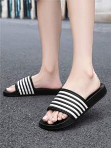 Casual Fashion Slippers, Unisex, Couples, Teenagers, Campus Students, Men/Girl, Indoor Home Slippers, Casual Sandals, Outdoor Beach Slippers, Campus Bathroom Slippers, Swimming Pool Slippers, Sports Sandals, Slip-On, Slippers, Slouchy Slippers, Thick Soft Comfortable Soles, Anti-Slip Outsoles, Black & White Striped, Zebra Patterns, Close To Nature