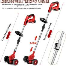 Cortacésped Eléctrico para el Hogar,Portátil Cortadora de Césped 3 en 1 con 2 Baterías de 1300 Ah en Angulo Ajustable de 90 °   Desbrozadora de Césped para Cortar Ramas, Césped, Jardín(Rojo) - 1 - Ver 6