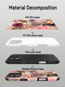 1 pieza Funda de teléfono de material suave TPU + PC 2 en 1, resistente a golpes, antideslizante, con estampado de flores vintage y estampado de leopardo, compatible con Apple 11/12/13/14/15/16/16 Plus/16 Pro/16 Pro Max