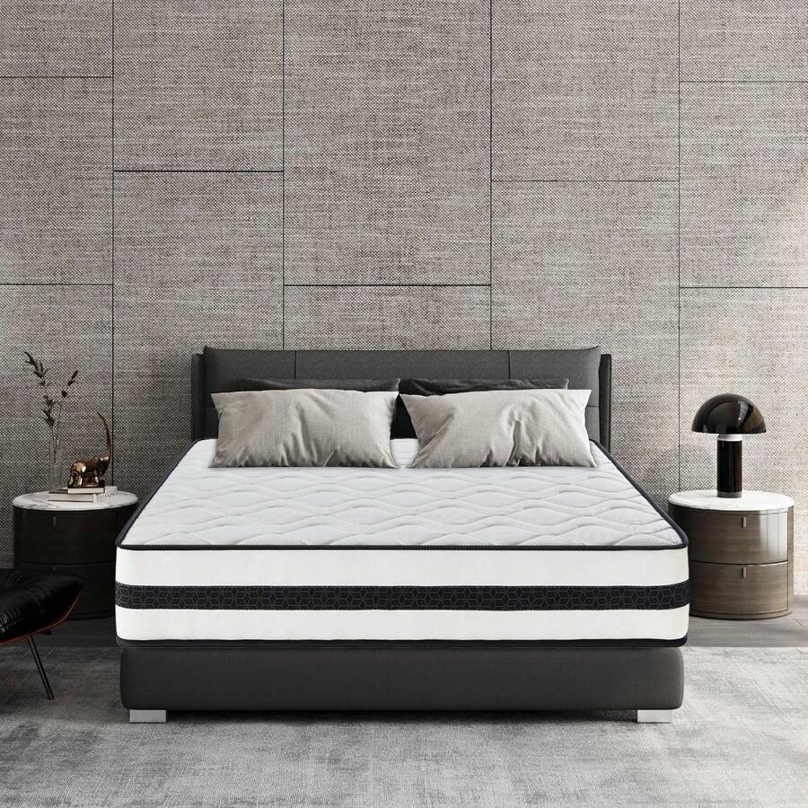 Materasso 140x190 cm Memory Foam, Rigidità H3, 8 Zona Comfort, Ergonomico Ortopedico, Materasso a Molle Insacchettate, Lusso, Traspirante, Antiacaro, Alto 26 cm - Bianco e nero - Visualizzare 1
