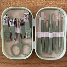 绿色14件套美甲套装不锈钢修脚套装男女指甲钳8件合1专业护理工具防溅指甲套装包括便携式脚趾甲剪、眉毛、挖耳勺，带黑色、蓝色、绿色、粉色收纳盒 - 淺粉色 - 查看 17