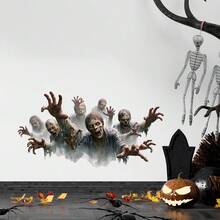 Halloween Zombies, die mit bedrohlichen Gesten auf Sie zukommen, Toiletten- und Wandaufkleber, terroristisch realistischer Wanddekor-Stil, matte Oberfläche, wasserfest, ablösbar, selbstklebend, einfach abziehen und aufkleben, abnehmbares einzigartiges Feriengeschenk, Halloween Dekoration - Verschiedenfarbig - Übersicht 8