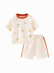 mini bala Bộ quần short và áo phông cho trẻ mới biết đi – Vải kháng khuẩn khô nhanh – Trang phục mùa hè dành cho cả nam và nữ - tông màu vàng trắng - Xem 4