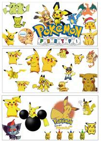 pokemon Pokemon, Pikachu Cartoon PVC Aufkleber, UV DTF Transfer, Wasserfest selbstklebend, glatte Oberfläche, geeignet für Glasflaschen, Dosen, Tassen - Form rechteckig, Cartoon Muster (ohne Flaschen)