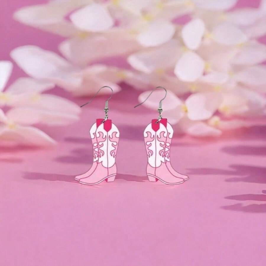 ¡Viento occidental, amor! Los pendientes con forma de bota de mezclilla rosa son un must-have para chicas dulces y geniales