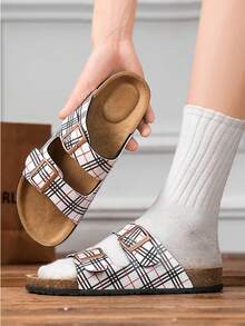 Couple's Luxury Soft Cork Mule Slippers, Retro Buckle Casual Beach Sandals For Men & Women - White - View 5