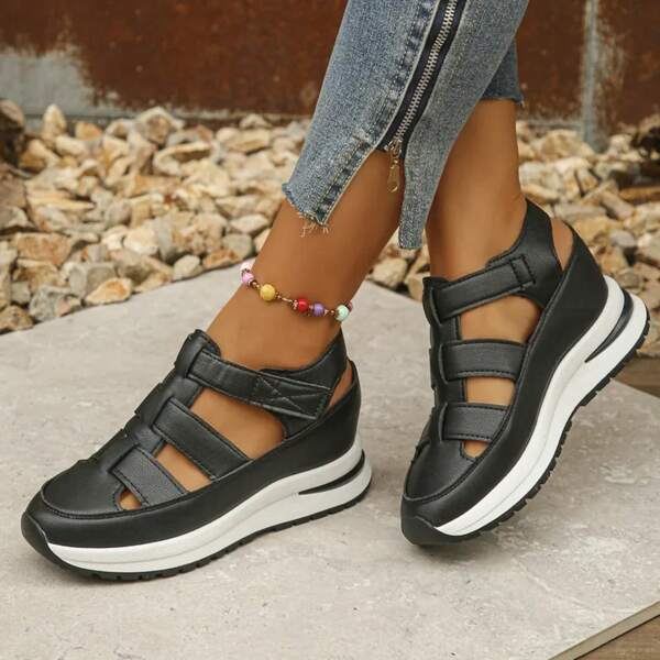 Chaussures femme 2025 Sandales à brides boucles de haute qualité pour femmes Nouveaux modèles à bout fermé pour le bureau et le travail Sandales compensées d'été unicolore Zapatos