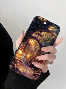 1pc Book Shelf With Tree Printed 2D Pattern, Creative, Fashionable, Cartoon Cute Bookshelf Tree Style Gift For Elders, Friends, Family, Couples, Birthday, Holiday, Soft Matte Dustproof Waterproof Full Cover Protective Case Compatible With IPhone 16/15/14/13/12/11/Pro/ProMax/X/XR/XS/XSMAX/7/8/PLUS And Models - Black - View 4