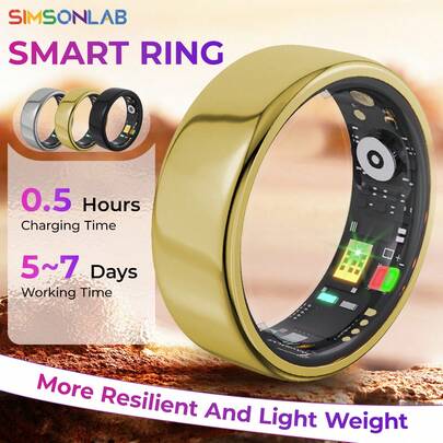 SIMSONLAB خاتم ذكي متطور لعام 2025 للرجال والنساء، خاتم ذكي متعدد الوظائف بأوضاع رياضية متعددة، مقاوم للماء بمعيار IP68، بعمر بطارية فائق الطول، متوافق مع نظامي تشغيل أندرويد وآي أوإس