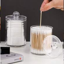 1 Transparent Cleaning Swab Storage Jar With A Lid, Cleaning Swab Box Makeup Pad Dispenser, Cleaning Swab Storage Jar, Cleaning Swab, Dental Floss Pick, Bathroom Tiling Accessories Storage Container Back To School