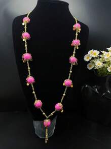 European And American Cross-Border Best-Selling Fashion Colorful Bead Antique Coin Pendant Long Necklace And Pink Bead Round Pendant Long Necklace