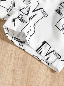 2pcs Back To School Outfit For Baby Boys: Casual Shirt And Sports Shorts Set With Allover Cute Letter Print, Summer