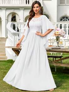 MIUSOL Đầm maxi dự tiệc trang trọng, thanh lịch, chất liệu chiffon, đính sequin và ren hoa, tay áo cánh bướm, thích hợp cho ngày Valentine, đám cưới, màu trắng mùa xuân. - trắng - Xem 5