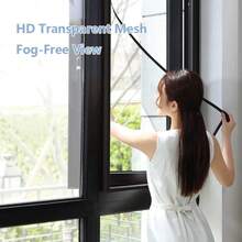 Zdejmowana siatka przeciw komarom, bez konieczności wiercenia, czarna oddychająca siatkowa zasłona, wielokrotnego użytku z rzepem, anty-muchowa zasłona okienna, wielofunkcyjna wewnętrzna i zewnętrzna siatka przeciw owadom, odpowiednia do całorocznego użytku, łatwa do czyszczenia i dekoracji - Czarne - Zobacz 4