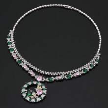 Fashion Colorful Cubic Zirconia Bridal Jewelry Set Saudi Arabia Wedding 4 PCS Necklace Jewellery Accessories