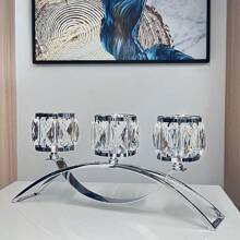 1pc 3-Arm Crystal Candle Holder, Arch Style Candle Stand, Home & Wedding Decor, Restaurant, Cabinet Display, Perfect Gift For Mother, Girlfriend, Room Decoration