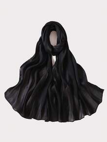 1件女士纯色缎面仿丝镂空条纹围巾，时尚休闲防晒披肩头巾，适合搭配连衣裙 - 多色 - 查看 16