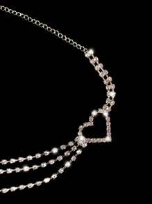 1pc Silver Multilayer Heart Shape Rhinestone Waist Chain, Sexy Fashionable Body Chain For Beach, Party Accessory