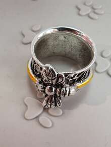 Vintage Boho Honey Bee Spinner Ring Silvery Meditation Ring, Worry Ring, Anxiety Ring, Beatiful Ring - Bee - View 5