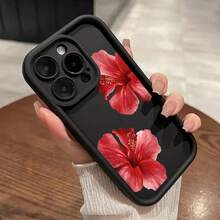 Hibiscus Blossoms Pattern TPU Phone Case For IPhone 16 15 14 Pro Max 13 12 11 XR XS Plus Shockproof Non Slip Military-Grade Protection Silicone Cover Cellphone Protective Smartphone Casing - 黑色 - 查看 4