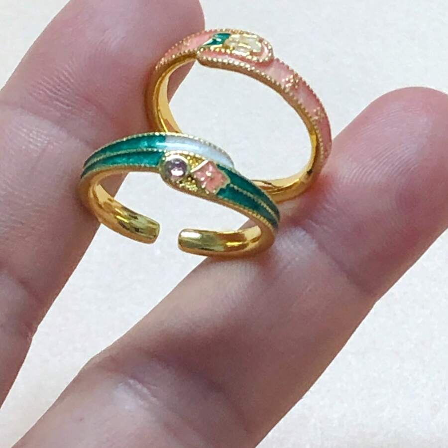 خاتم أنيق مطبوع عليه زهر الخوخ الأبيض المطلي بالطلاء المينا، هدية للنساء في أعياد الزواج والحفلات والعيد والعيد الوطني وعيد الشكر