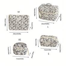 French Style Black & White Ditsy Floral Soft Fabric Zipper Makeup Bag, Minimalist Retro Toiletry Organizer Pouch For Home, Travel, Outdoor Use, Womentravel Essentials Vacation Summer Holiday Back To School School Stuff Bag For School Travel Bag For Women Makeup Bag For Travel - 黑與白 - 查看 2