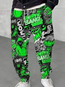 Pantalones de chándal con cordón estampado de grafiti multifuncional para hombres, pantalón largo holgado 3D, ropa deportiva de moda, para rave - Multicolor - Ver 2