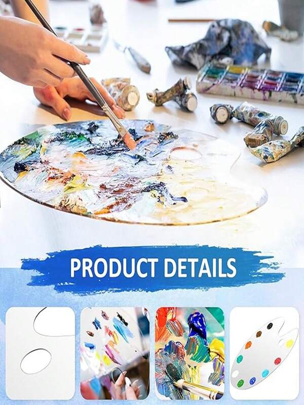 1pc Transparent Oval Acrylic Palette, Oil/Watercolor Pigment Mixing Palette With Thumb Hole, Easy To Clean Non-Stick Art Board For Oil Painting, Watercolor, Acrylic Paints - DIY Craft And Art Painting School Supplies, Back To School