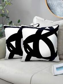 1/2/4pcs Abstract Geometric Black And White Throw Pillow Covers - Modern Style, Hand Wash Only, Polyester Material, Multiple Sizes Available, Suitable For Sofa, Bed, Indoor/Outdoor Decor, Sofa Cushion, Sofa Accessory, Smooth Fabric Texture, Autumn Decor, Room Decoration - Black and White - View 1