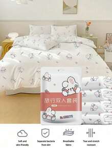 شنطه سفر اغراض سفر لوازم السفر اغراض السفر اشياء للسفر4 قطعة/مجموعة أرنب وردي مقيم في فندق، مجموعة أربعة قطع كبيرة واسعة للاستخدام مرة واحدة، مجموعة أربعة قطع ذات لون أبيض سادة، أغطية وسادات سرير للاستخدام مرة واحدة بدون غسيل، ضروريات سفر نظيفة وصحية، أغطية سرير ولحاف (نمط طباعة عشوائي)