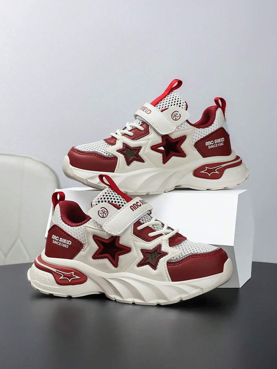 1 paio di scarpe sportive casual alla moda con chiusura a strappo, decorazione a stelle, superiore traspirante e forata, suola antiscivolo, adatte per la primavera, per ragazze