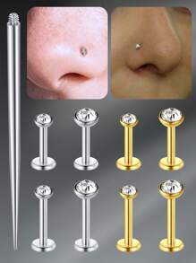 CIZME 16G Lip Rings Studs Flat Back Studs Labret Studs Stainless Steel Internal Threaded CZ 6/8mm Lip Studs Lip Piercing Jewelry Earrings Studs Cartilage Helix Piercing Silver Gold Steel Labret Piercing Jewelry For Women Men