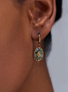 LOS PENDIENTES ANTAARA Pendientes de acero de titanio con piedra natural de pino, que no se desvanecen, de moda exclusiva, con un alto sentido de lujo ligero