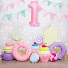 1 个 32 英寸粉色、蓝色、黑色、白色数字铝箔气球，适用于婴儿生日派对摄影、房间装饰、婴儿一岁生日气球
