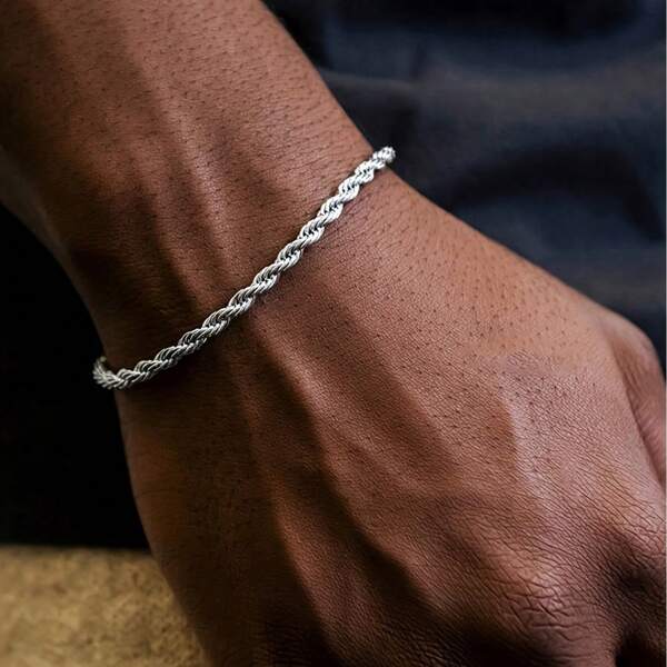 Simple Silver Color Stainless Steel Twist Chain Bracelet For Men Hip Hop Jewelry