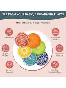 Mismatched Colorful Dinnerware Set Of 6 - Fun Decorative Cute Boho Kitchen Dishes - Zero Lead & Cadmium - 10.5 Inch Diametersummer - 6 Inch - View 5