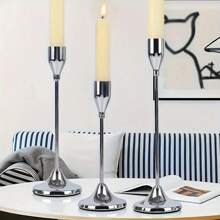 6/12pcs Silver Cone Shaped Detachable Candle Holders, Tabletop Decor, Candlelight Dinner Photo Props, Wedding Anniversary Ceremony, Home Decoration, Birthday Gifts, Suitable For Dining Table, Wedding, Catering, Party (Candles Not Included)
