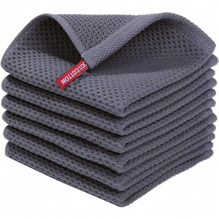 Homaxy 100% Cotton Waffle Weave Kitchen Dish Cloths, Ultra Soft Absorbent Quick Drying Dish Towels, 12 X 12 Inches, 6-Pack, Dark Grey - Màu hỗn hợp - Xem 1