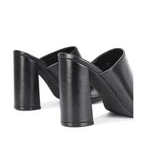 XY LONDON Sunday Women's High Heel Mule Sandal Shoes, Block Heel, Square Toe, Peep Toe,  Synthetic Leather, Black, Nude, White, Stone, Fashionable, Nightclub, Autumn/ Winter - Black - View 2