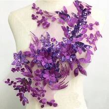 1pc 3D Lace Flower Embroidered Floral Patch, Green & Purple, Decoration For Wedding Dresses, Garments - Multicolor - View 13