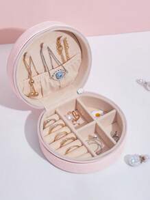 1 pieza Caja de joyería mini con forma de media luna y cremallera - Organizador lindo de cosméticos y pequeñas baratijas | Regalo ideal para niñas, damas de honor, almacenamiento portátil de accesorios para mujeres