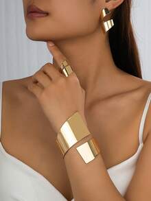 3pcs Teardrop Exaggerated Abstract Geometric Snake Style Ring, Bracelet And Earrings Set For Women, Suitable For Parties, Casual And Romantic Occasions - Gold - View 9