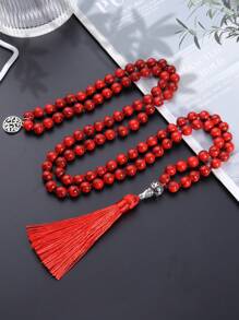 Bohemien Stil Perlenkette 8mm rote Türkisperlen 108 Perlen Mala Kette für Frauen Männer Meditation Gebet Schmuck