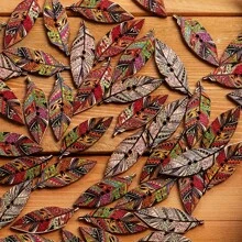 30pcs Mixed Colors Leaves/Feather Buttons Painting Wooden Buttons DIY Wooden Buttons For Crafts Decorative Buttons Buttons For Clothing Sewing Scrapbooking Accessories.(Size: 1.5cm*4.2cm/0.59inch*1.65inch)
