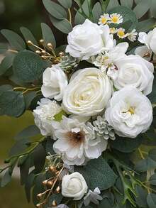 2pcs-Faux Flower Swag Set Of 2 For Wedding Welcome Signs Floral Swag Wedding Reception Ceremony Signs Decor (White) - White - View 6